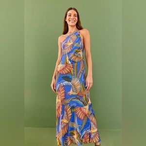 NWT FARM Rio Blue Macaw Flight Midi Dress